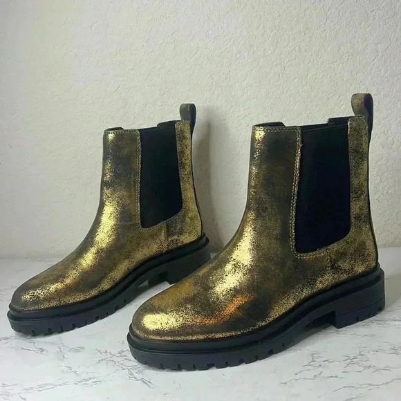 LAUREN RALPH LAUREN Womens Corinne Round Toe Block Heel Black & Bronze Booties - Picture 1 of 10